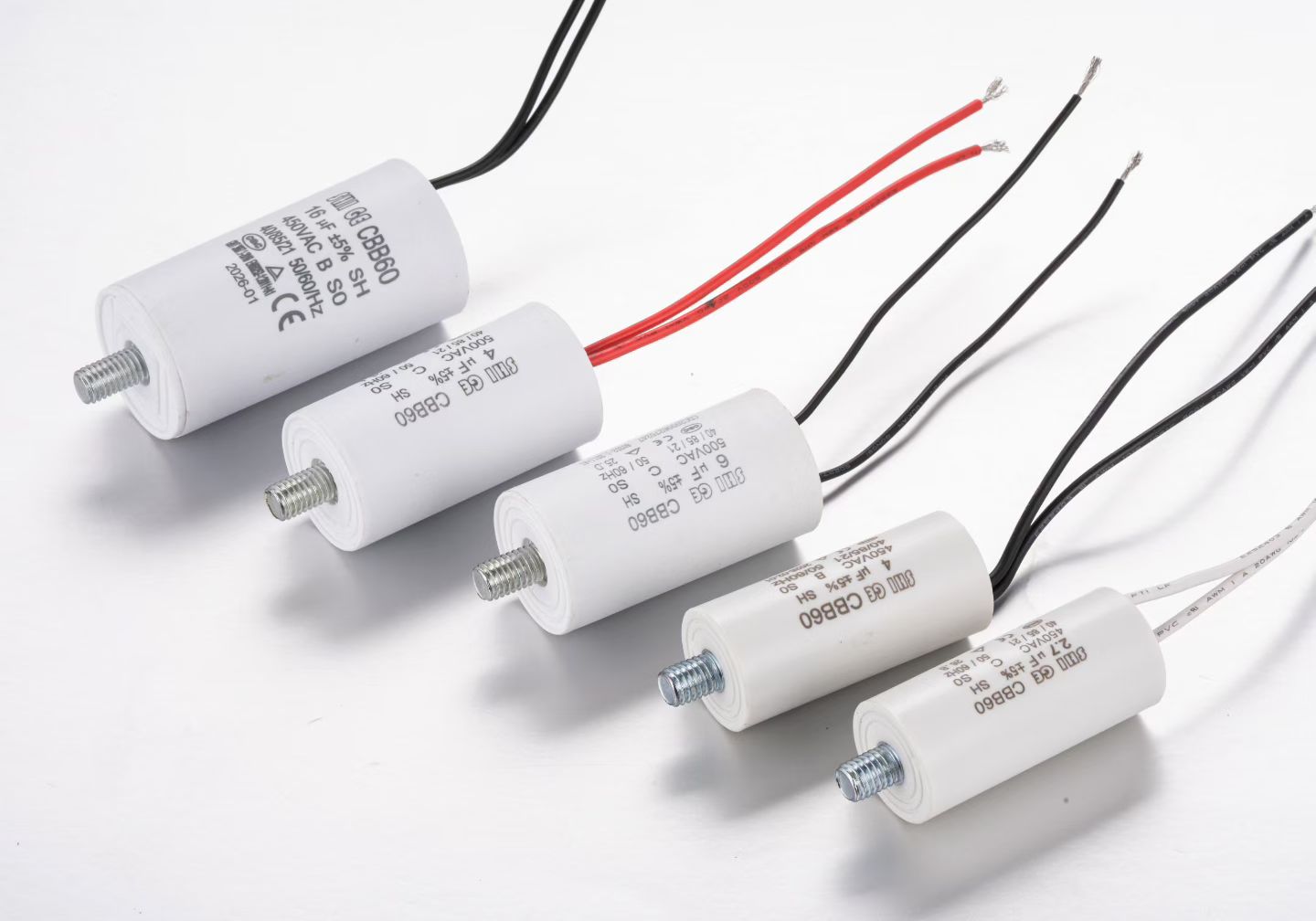 CBB60 AC motor capacitors with wire leads